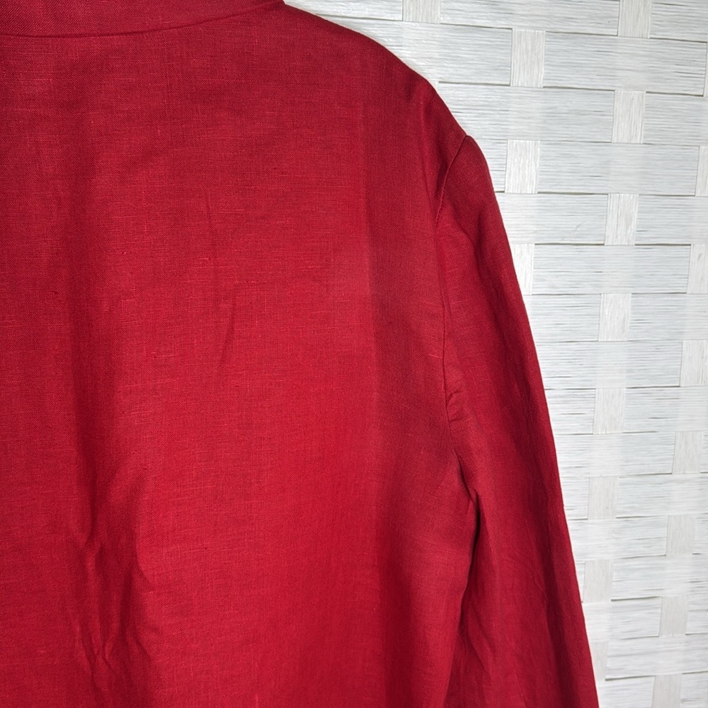 International Scene 1980s Red Linen One Button Blazer Size 14 - Picture 7 of 11